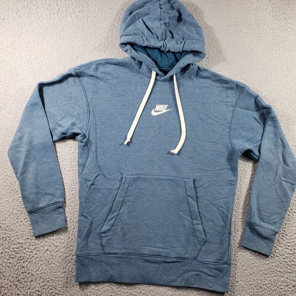 Nike Heritage Hoodie Men's Small Blue Fleece Pullover Center Swoosh Sweatshirt